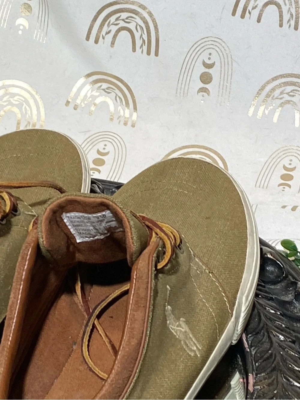 Ralph Lauren Olive Canvas Low-Top Sneakers with Brown Trim